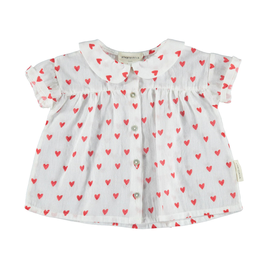 Piupiuchick Red Heart Print Baby Collar Blouse
