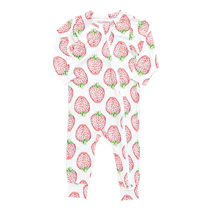 Pink Chicken Baby Bamboo Romper - Strawberries