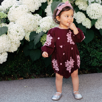 Pink Chicken Brooke Bubble - Burgundy Embroidery