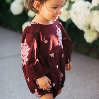 Pink Chicken Brooke Bubble - Burgundy Embroidery