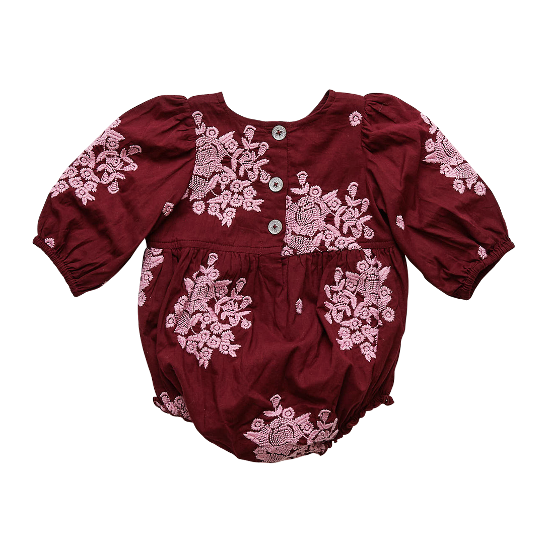 Pink Chicken Brooke Bubble - Burgundy Embroidery