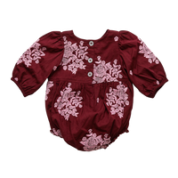 Pink Chicken Brooke Bubble - Burgundy Embroidery