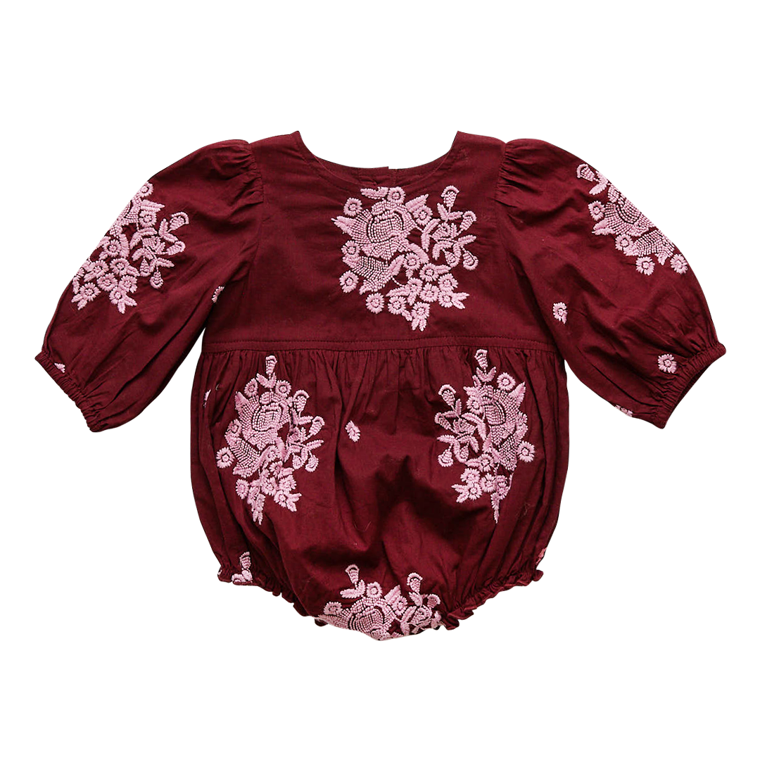 Pink Chicken Brooke Bubble - Burgundy Embroidery