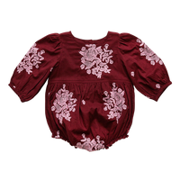 Pink Chicken Brooke Bubble - Burgundy Embroidery