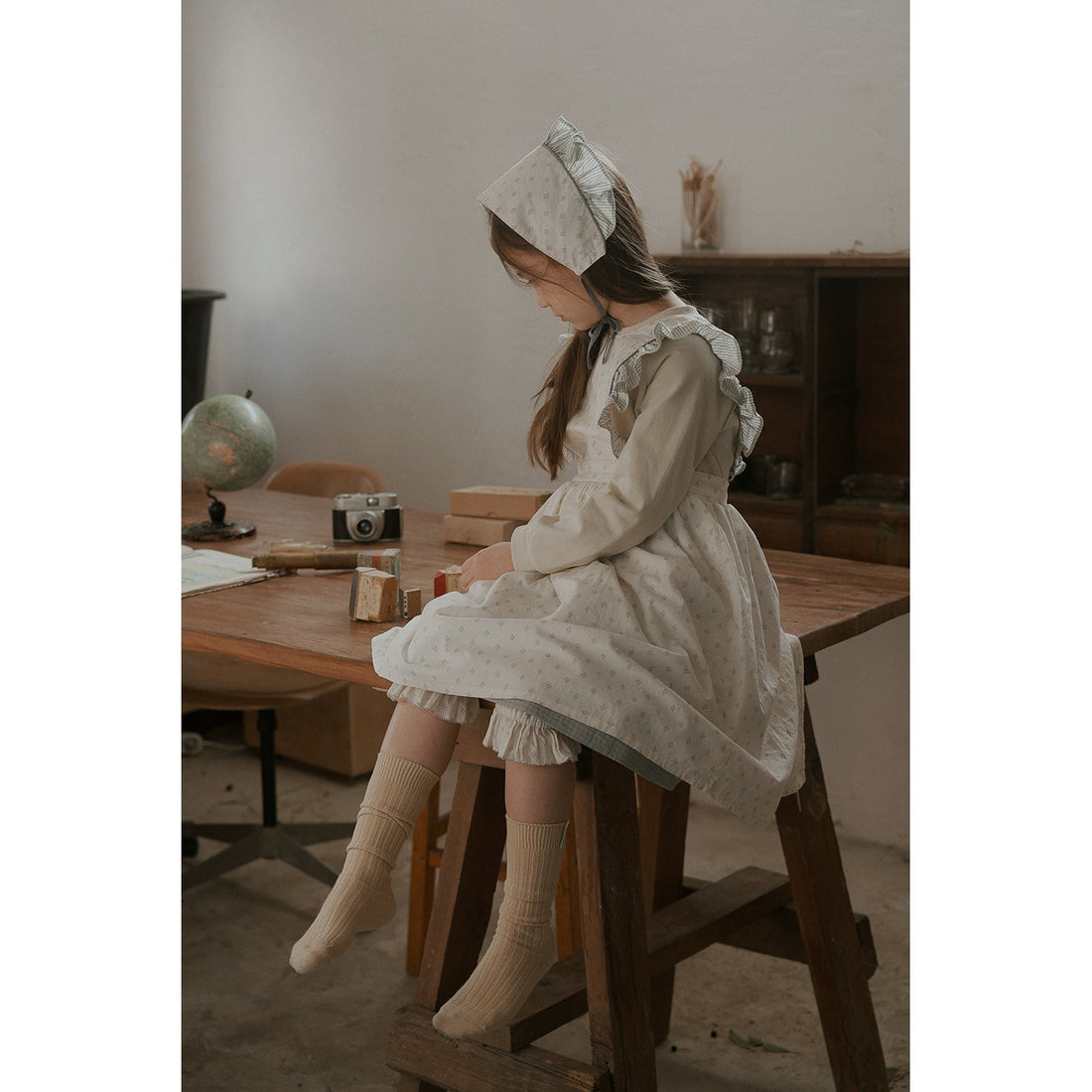 Bene Bene dresses Bene Bene Grayish Blue Rael Frill Apron Dress