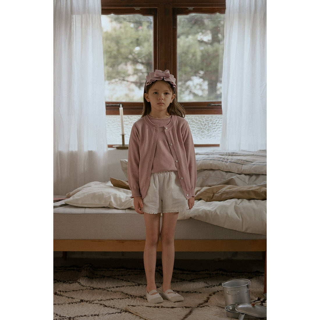 Bene Bene knitwear Bene Bene Pink Cotton Curly Knit Cardigan