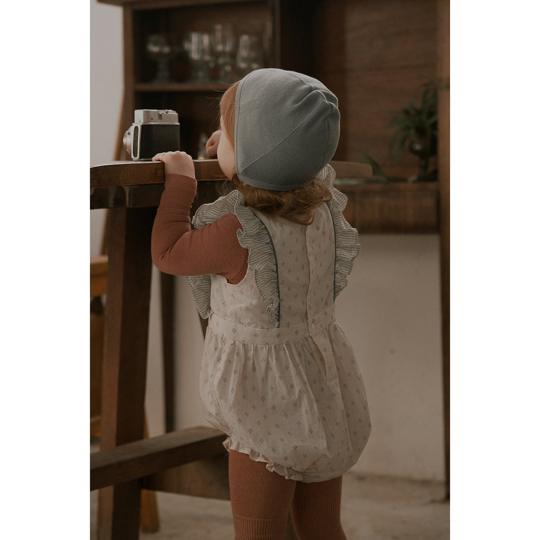 Bene Bene rompers Bene Bene Grayish Blue Baby Rael Frill Apron Romper