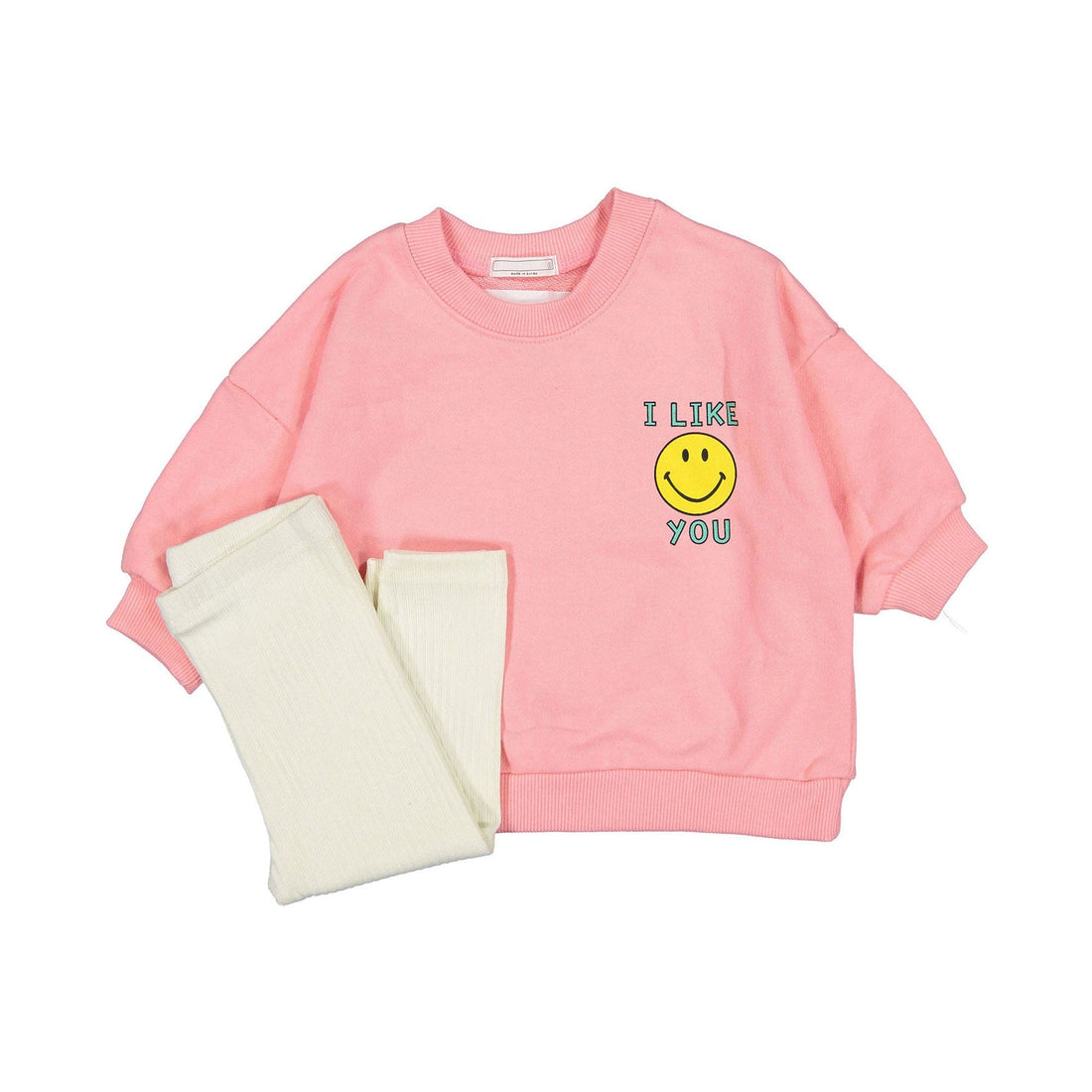 BLACK BEAN sets Black Bean Pink+Ivory Leggings Bebe Like Top Bottom Set