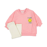 BLACK BEAN sets Black Bean Pink+Ivory Leggings Bebe Like Top Bottom Set