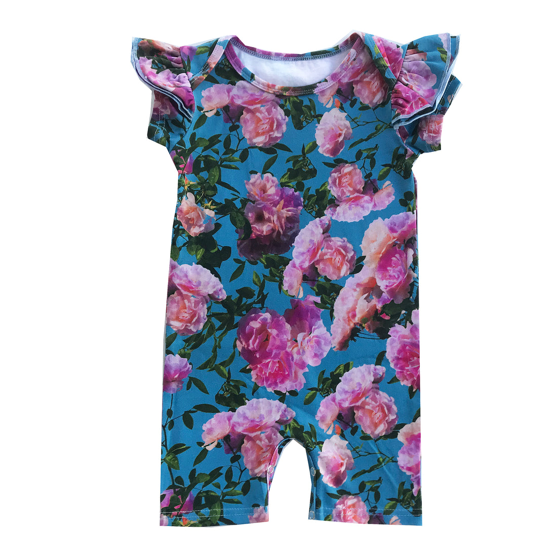 Romey Loves Lulu Pink Blue Flowers Ruffle Short Romper