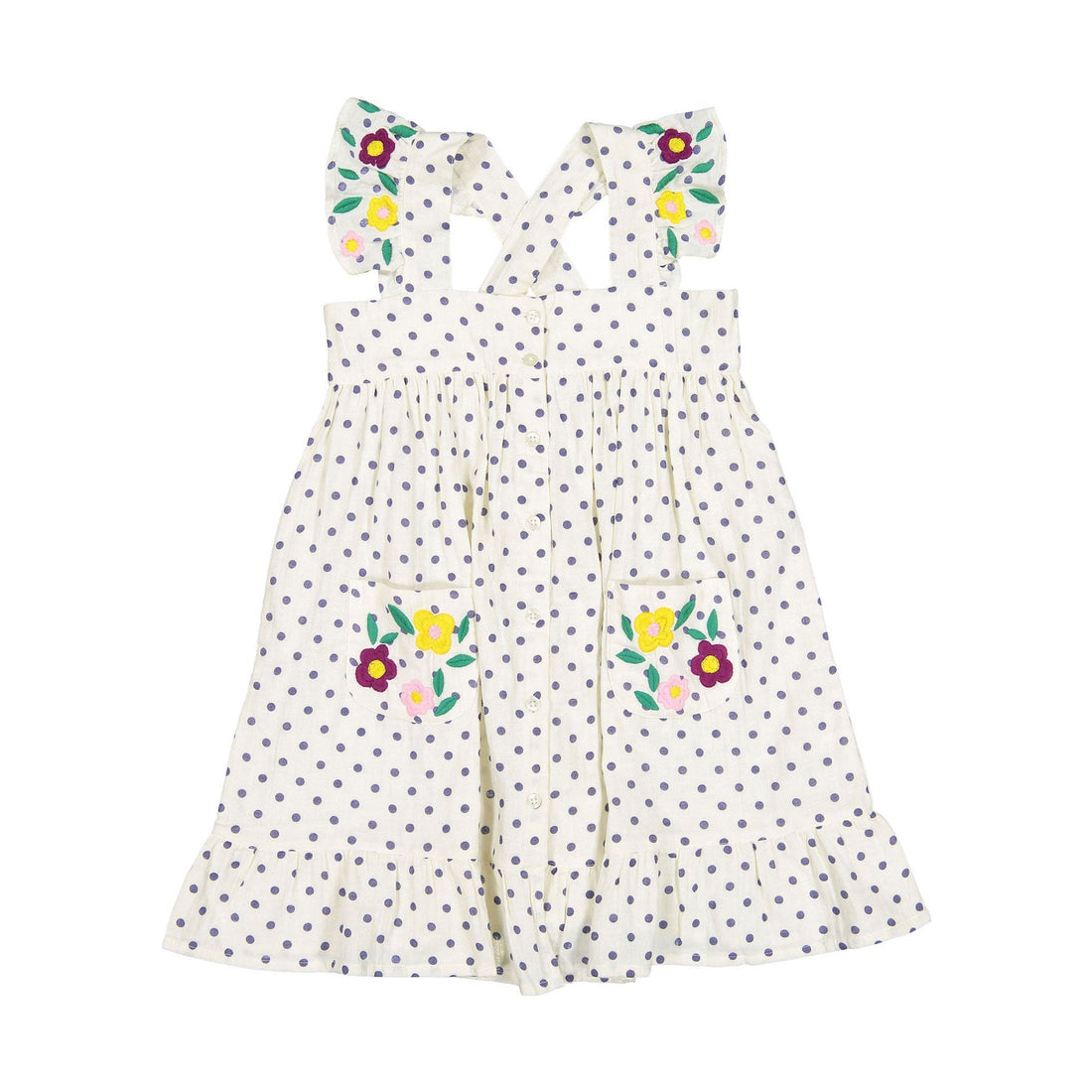 Bonton dresses Bonton Blue Dot Embroidered Elodie Dress