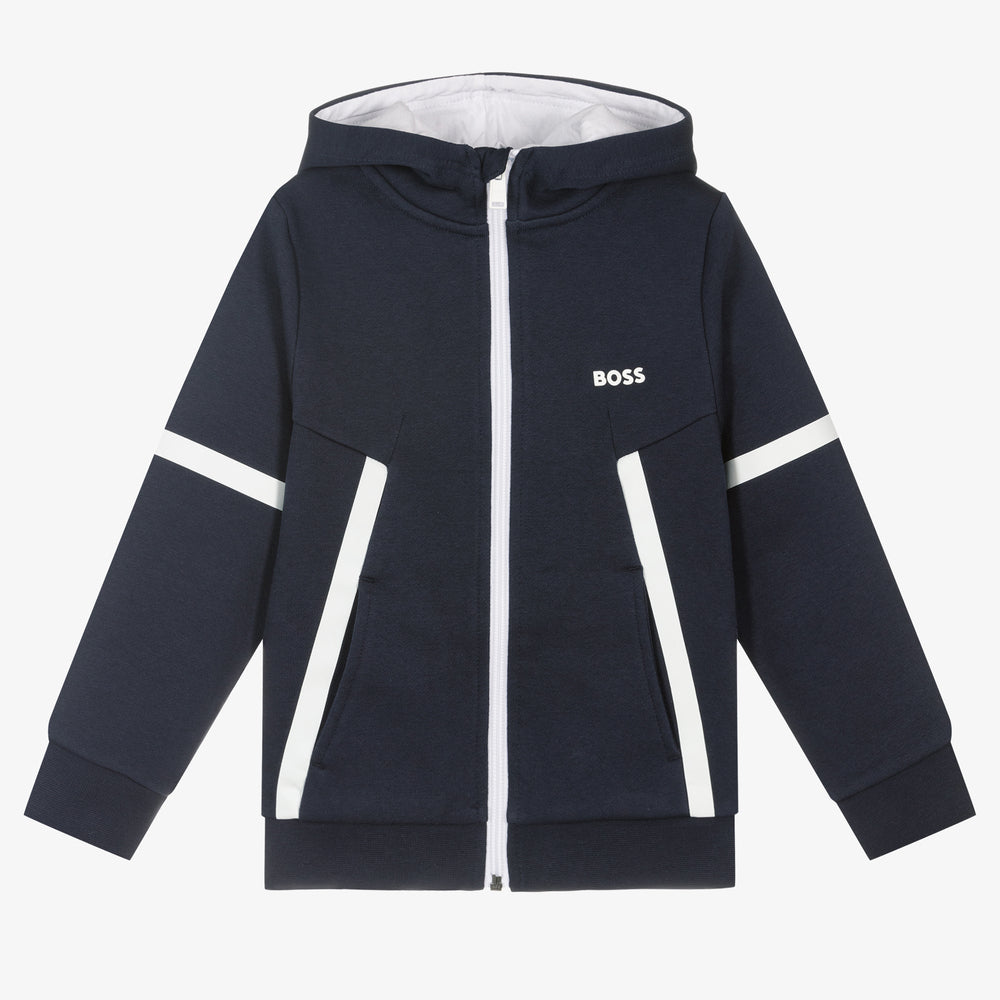 Hugo Boss Navy Trimmed Zip Up Hoodie