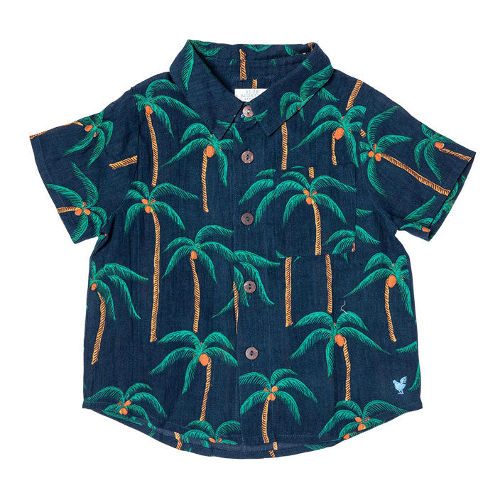 Pink Chicken Baby Jack Shirt - Navy Palm Trees
