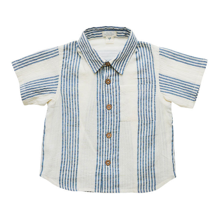 Pink Chicken Antique White/Navy Column Stripe Baby Jack Shirt