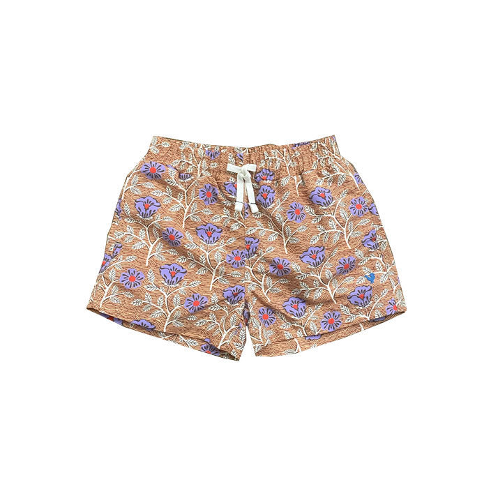 Pink Chicken Brown Goa Floral Boys Swim Trunk