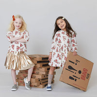 Pink Chicken Autumn Dress - Pizza Party