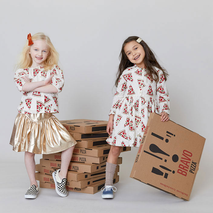 Pink Chicken Autumn Dress - Pizza Party