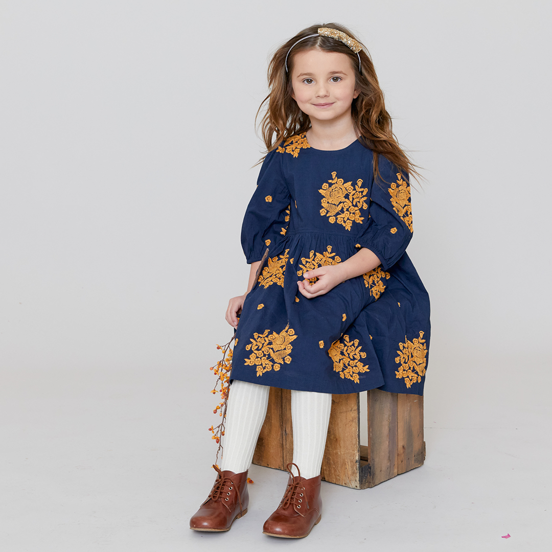 Pink Chicken Brooke Dress - Navy Embroidery