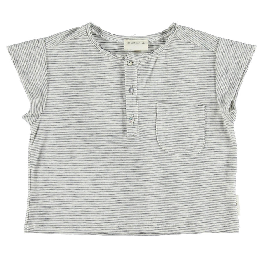 Piupiuchick Off White Striped Buttoned  Tee
