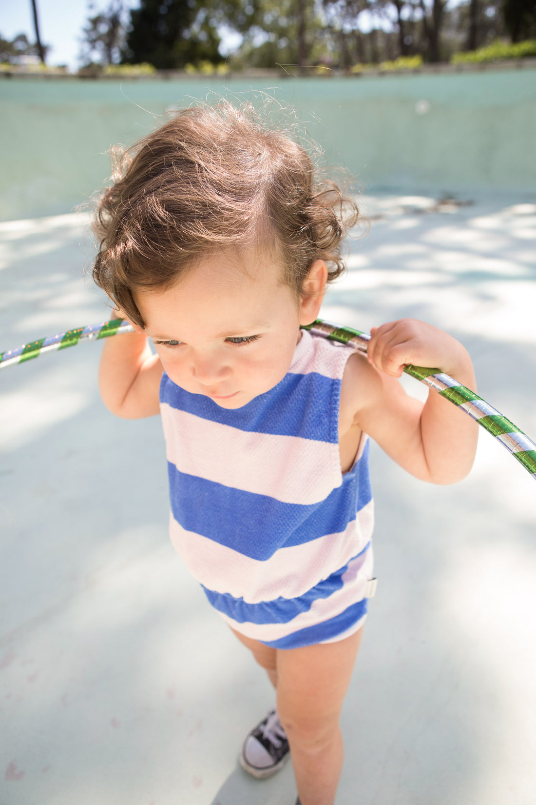 Piupiuchick Blue Striped Textured Playsuit