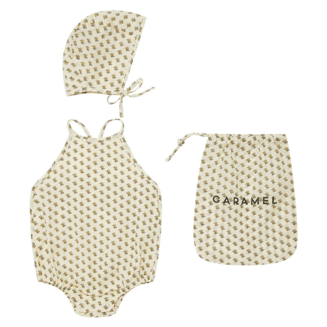 Caramel rompers Caramel Posy Dot Print Lavendula Romper + Bonnet