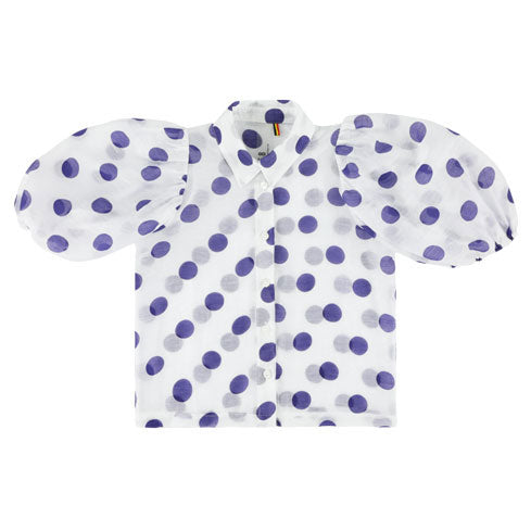 Caroline Bosmans blouses Caroline Bosmans Dot Blue Bubble Sleeve Blouse