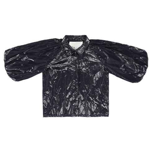 Caroline Bosmans blouses Caroline Bosmans Glossy Navy Bubble Sleeve Blouse