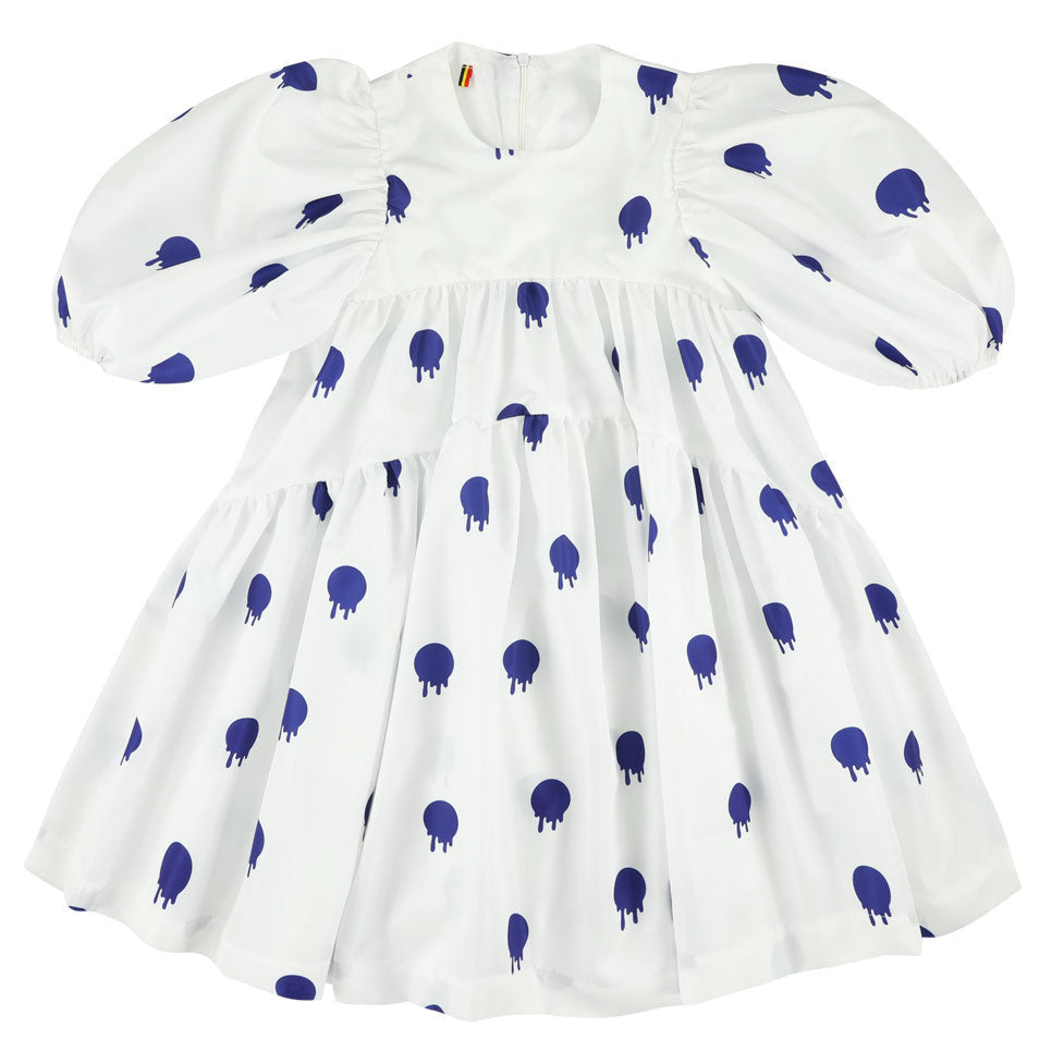 Caroline Bosmans dresses Caroline Bosmans Drippy Blue High Cut Bubble Sleeve Tiered Dress