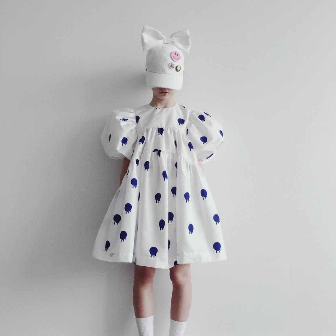 Caroline Bosmans dresses Caroline Bosmans Drippy Blue High Cut Bubble Sleeve Tiered Dress