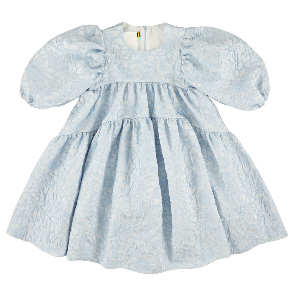 Caroline Bosmans dresses Caroline Bosmans Flower Blue High Cut Bubble Sleeve Tiered Dress