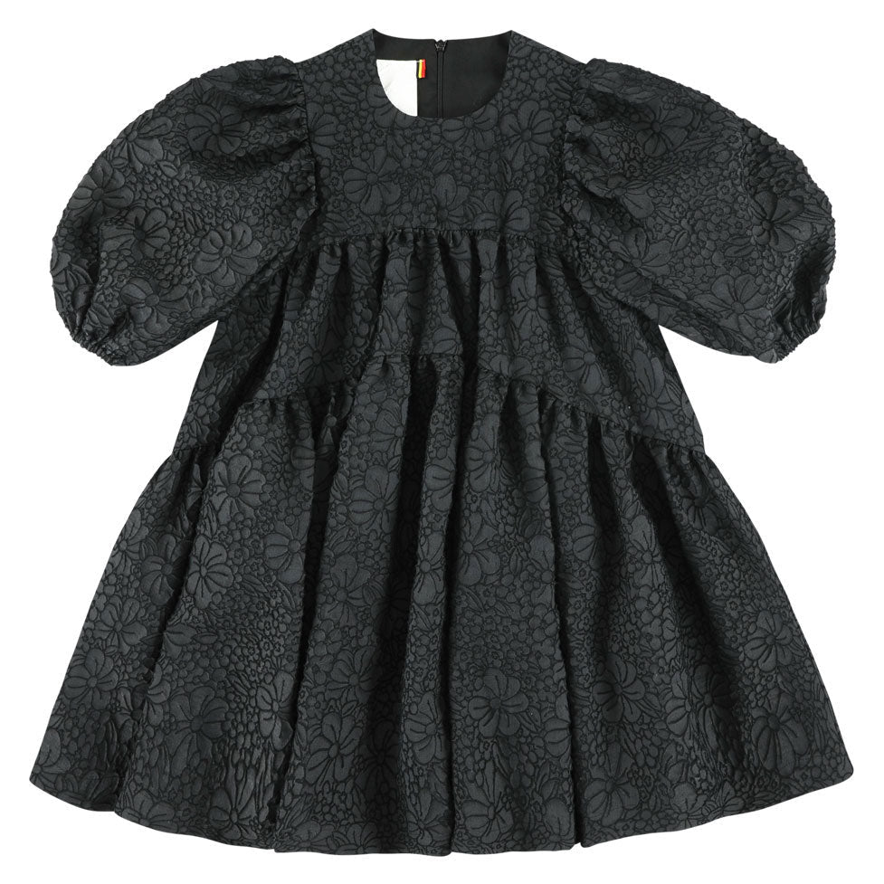 Caroline Bosmans dresses Caroline Bosmans Flower Soft Black High Cut Bubble Sleeve Tiered Dress
