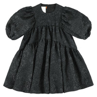 Caroline Bosmans dresses Caroline Bosmans Flower Soft Black High Cut Bubble Sleeve Tiered Dress