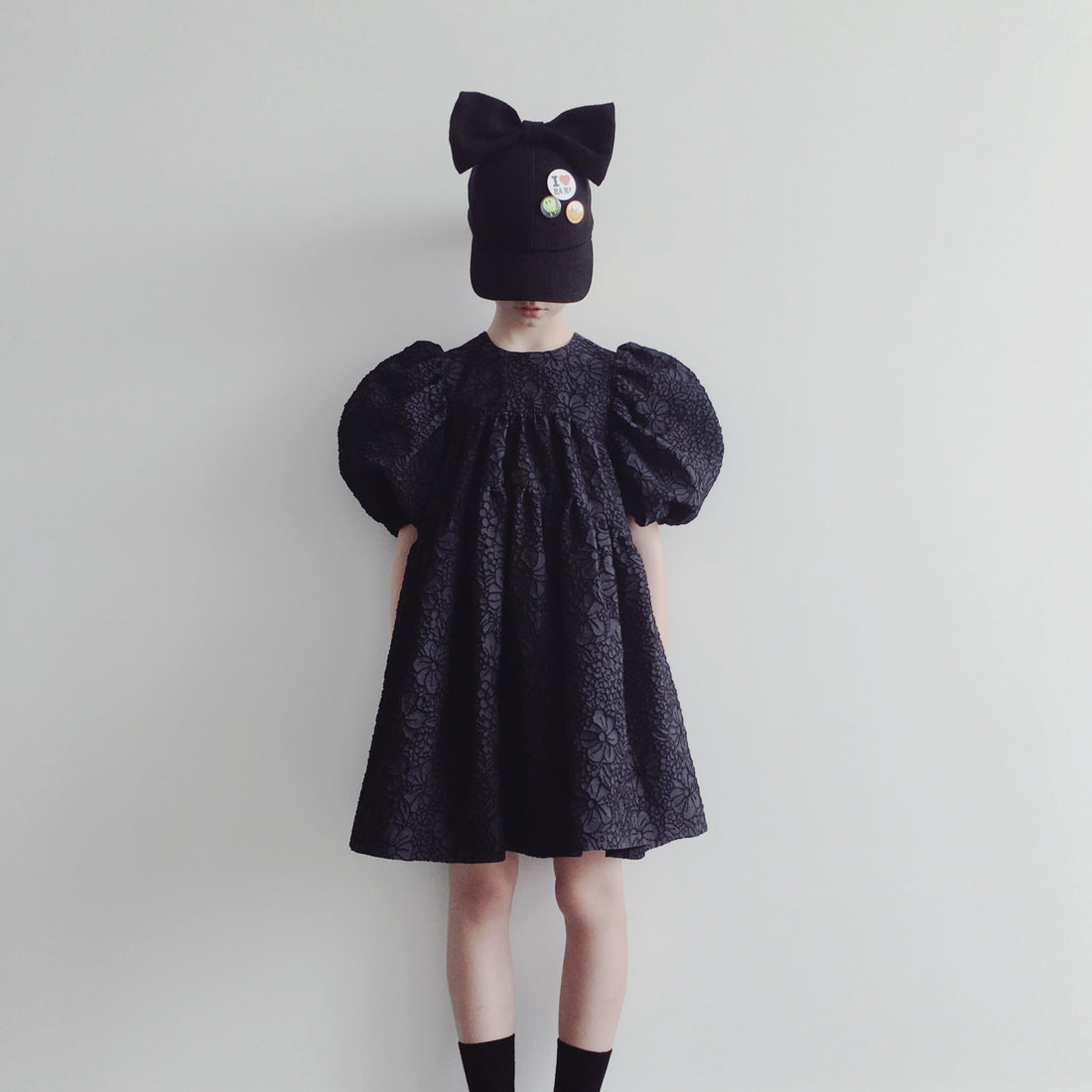 Caroline Bosmans dresses Caroline Bosmans Flower Soft Black High Cut Bubble Sleeve Tiered Dress
