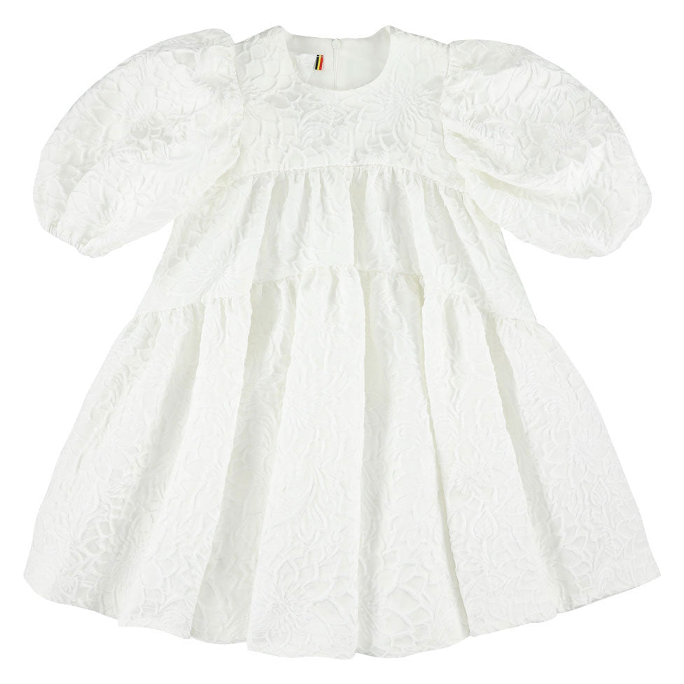 Caroline Bosmans dresses Caroline Bosmans Flower White High Cut Bubble Sleeve Tiered Dress