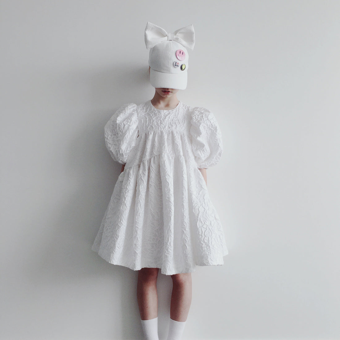 Caroline Bosmans dresses Caroline Bosmans Flower White High Cut Bubble Sleeve Tiered Dress