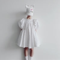 Caroline Bosmans dresses Caroline Bosmans Flower White High Cut Bubble Sleeve Tiered Dress