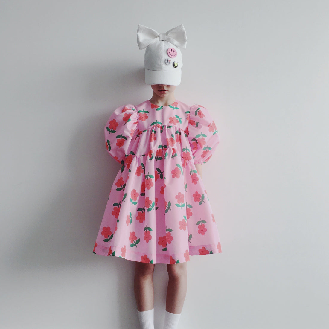 Caroline Bosmans dresses Caroline Bosmans Haha Flower High Cut Bubble Sleeve Tiered Dress