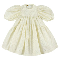 Caroline Bosmans dresses Caroline Bosmans Perforated Off White High Cut Bubble Sleeve Tiered Dress