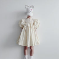 Caroline Bosmans dresses Caroline Bosmans Perforated Off White High Cut Bubble Sleeve Tiered Dress