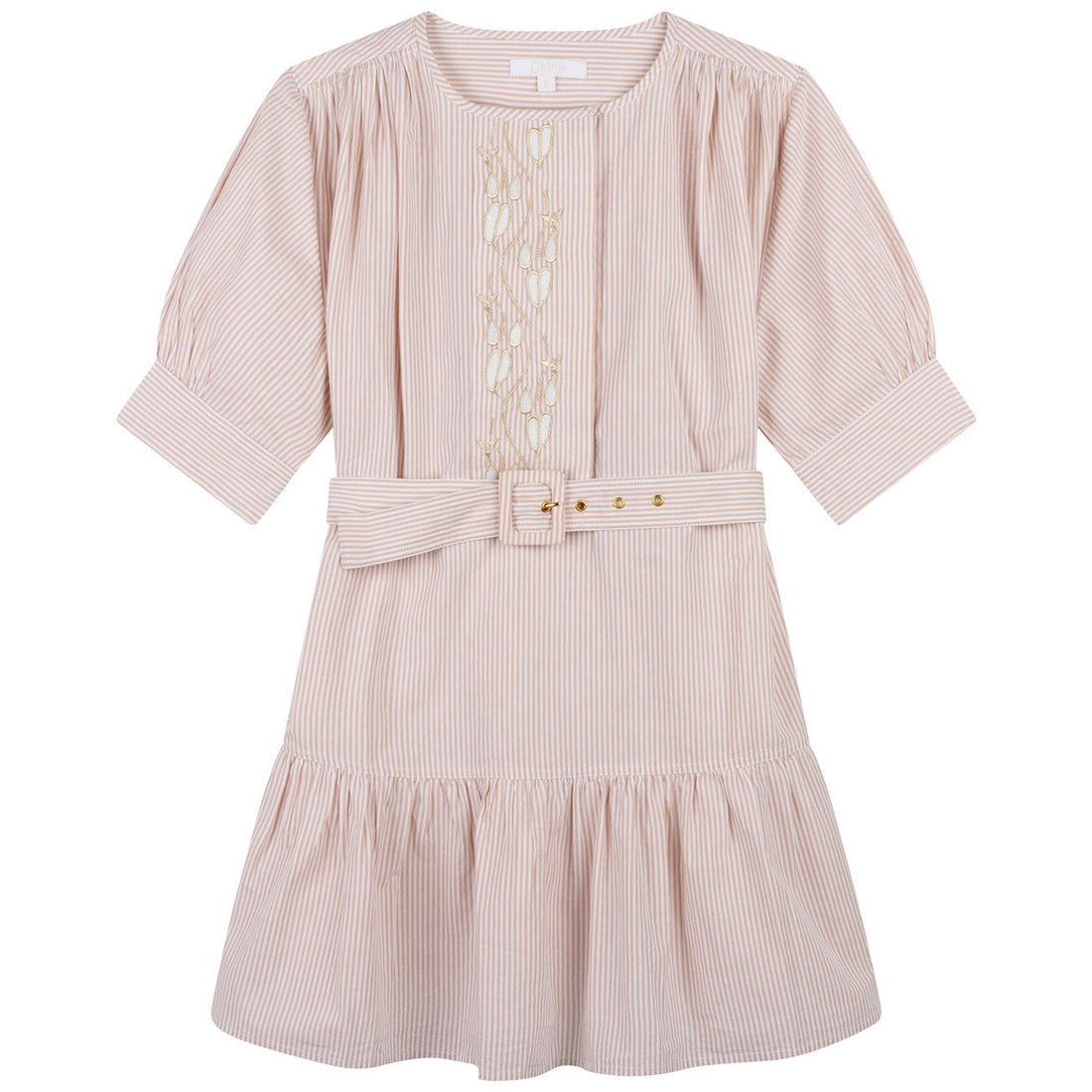 Chloe dresses Chloe Beige Striped Babydoll Dress