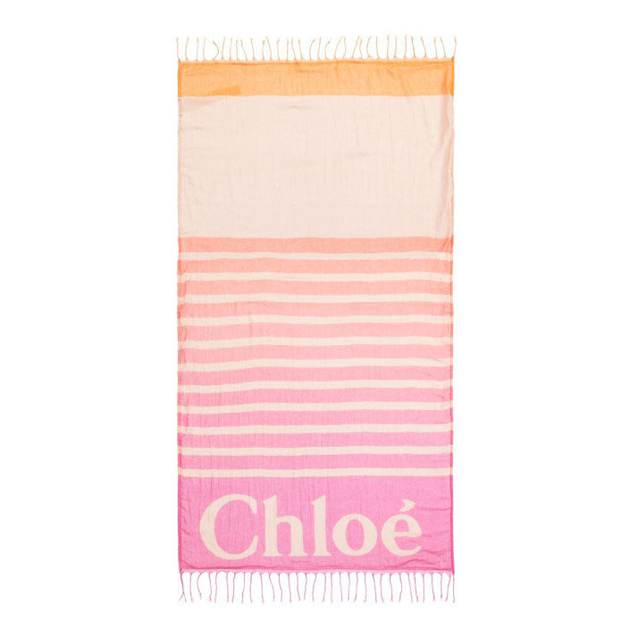 Chloe Pink-Orange Stripe Logo Towel