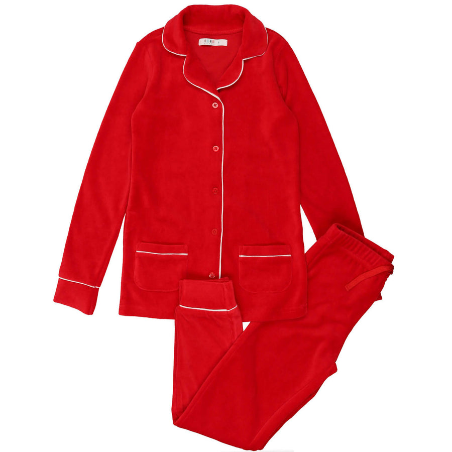Coco Blanc Brick Red Velour Grandpa Pajamas