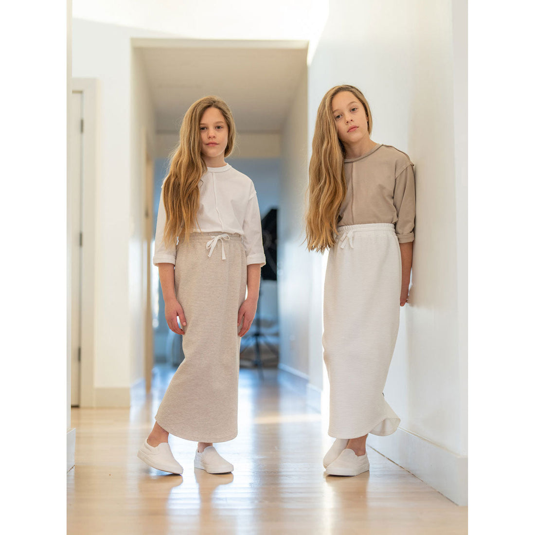 Coco Blanc bottoms Coco Blanc Flaxy Oat Ribbed Midi Skirt
