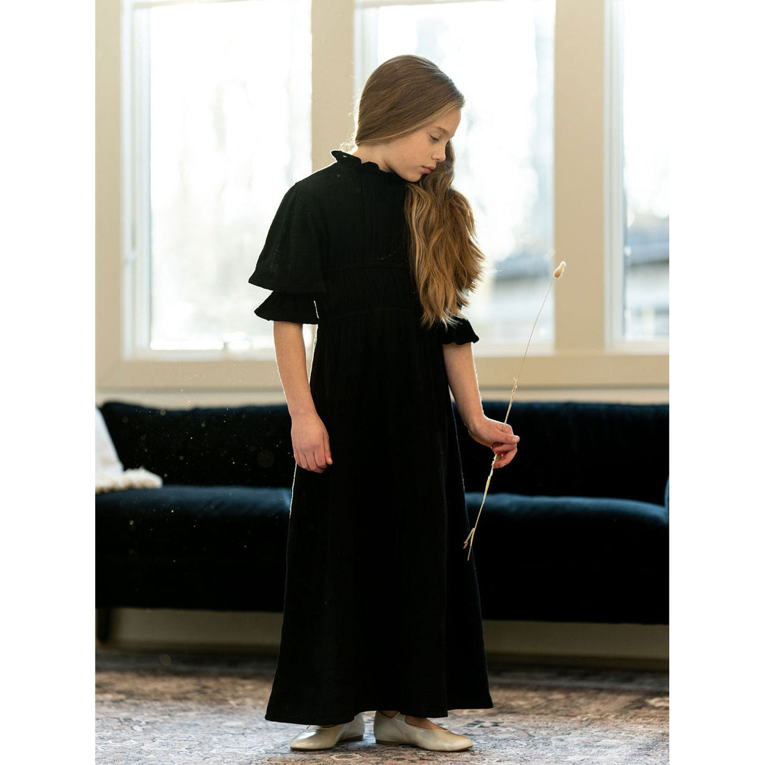 Coco Blanc dresses Coco Blanc Black Pleated Sleeve Robe