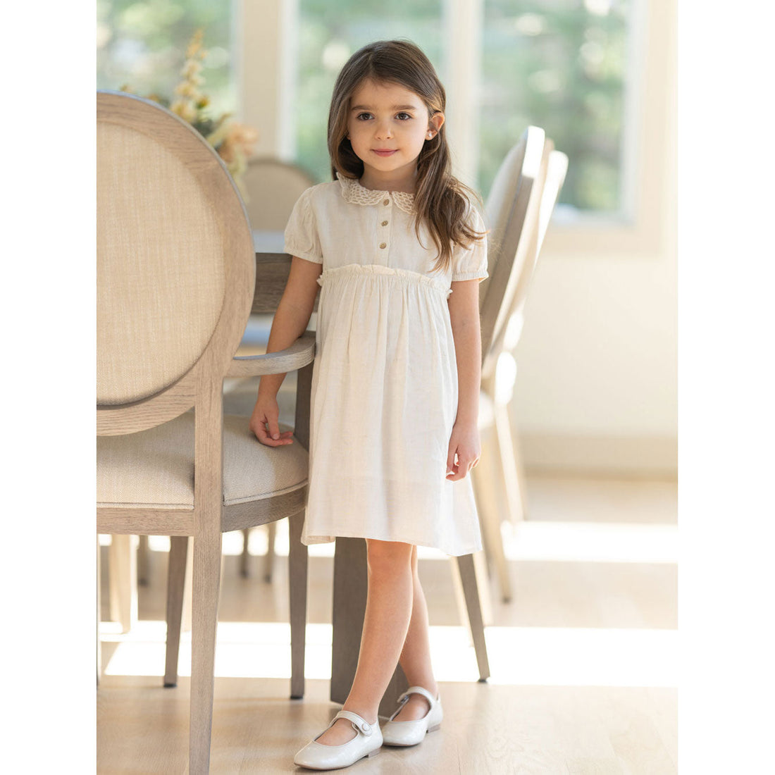 Coco Blanc dresses Coco Blanc Flaxy Oat Crochet Collar Dress