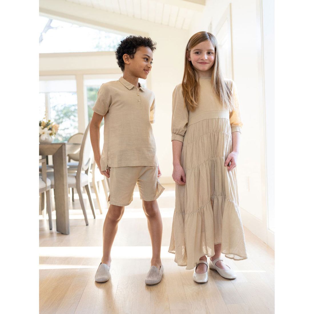 Coco Blanc Tan Flowy Linen Dress Coco Blanc Tan Flowy Linen Dress
