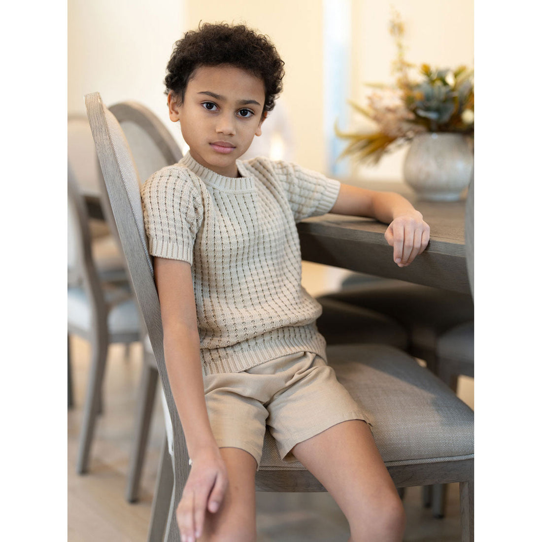 Coco Blanc knitwear Coco Blanc Taupe Knit Pointelle Sweater