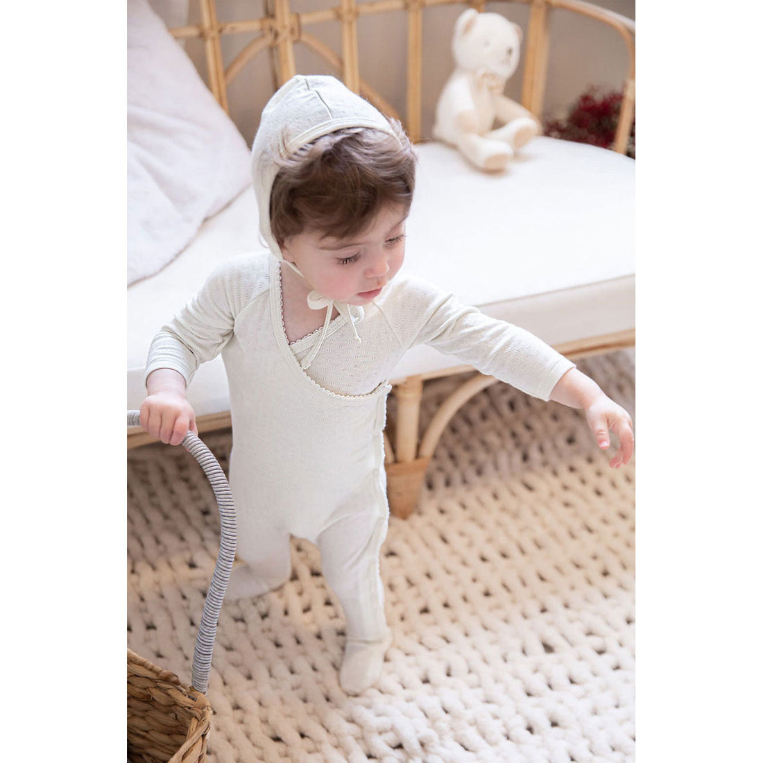 Coco Blanc sets Coco Blanc Antique White Pointelle Footie with bonnet