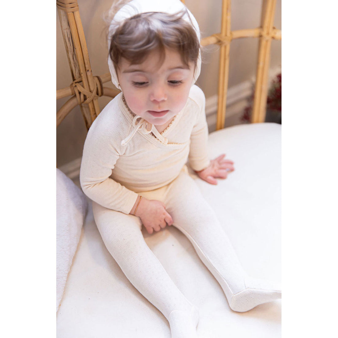 Coco Blanc sets Coco Blanc Powdered Mauve Pointelle Footie with bonnet