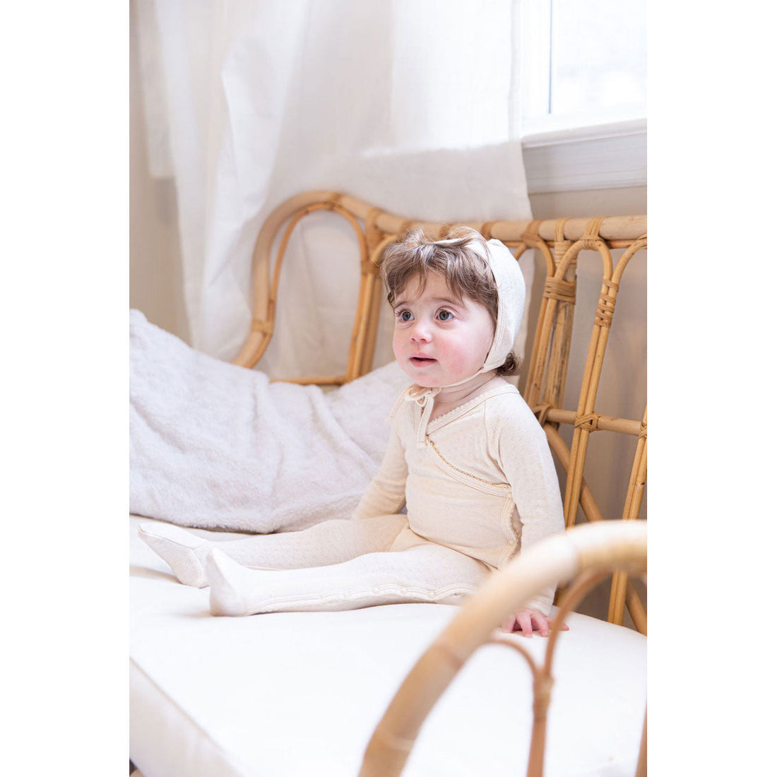 Coco Blanc sets Coco Blanc Powdered Mauve Pointelle Footie with bonnet